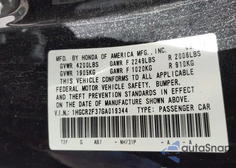 2016 Honda Accord Lx z USA, uszkodzony, nr VIN 1HGCR2F37GA019344